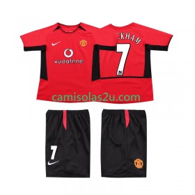 Camisolas de futebol Manchester United BECKHAM 7 2004 Retro Criança Equipamento Principal 2002 Manga Curta